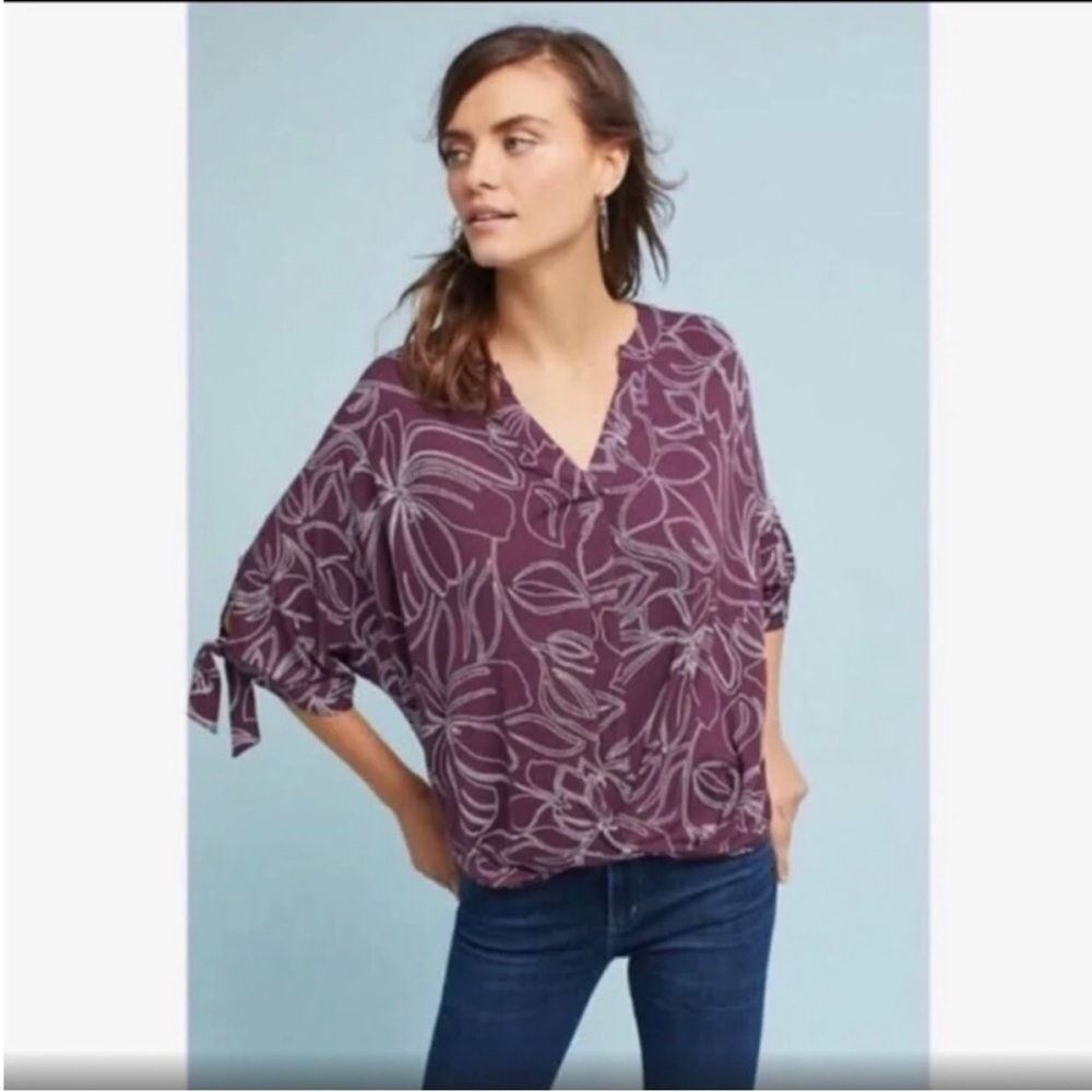 ANTHROPOLOGIE AKEMI + KIN Boho Casual Tie Sleeve Dolman Floral Blouse Size S